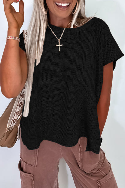 Sachet Pink Solid Color Sweater Tee with Side Slits