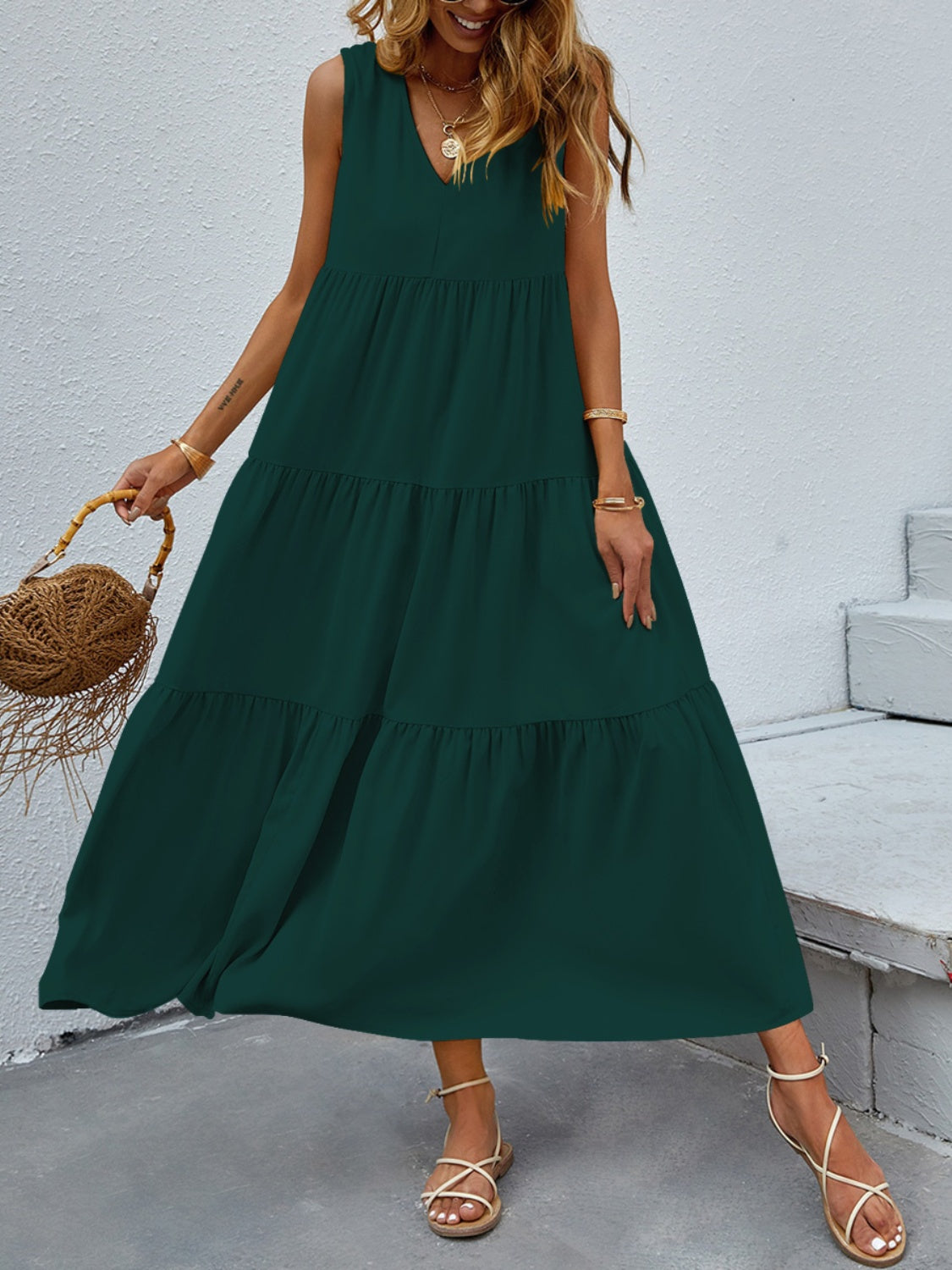 Tiered V-Neck Sleeve Dress