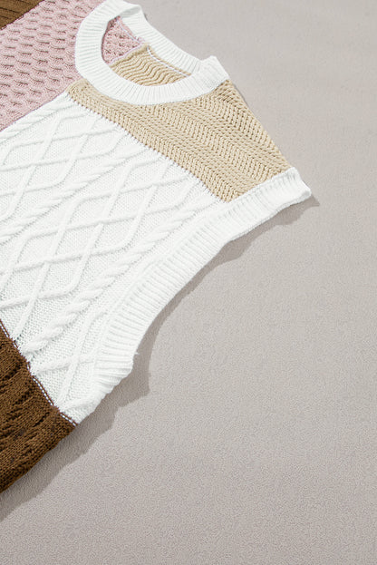 Multicolor Colorblock Mix Textured Sweater Tee