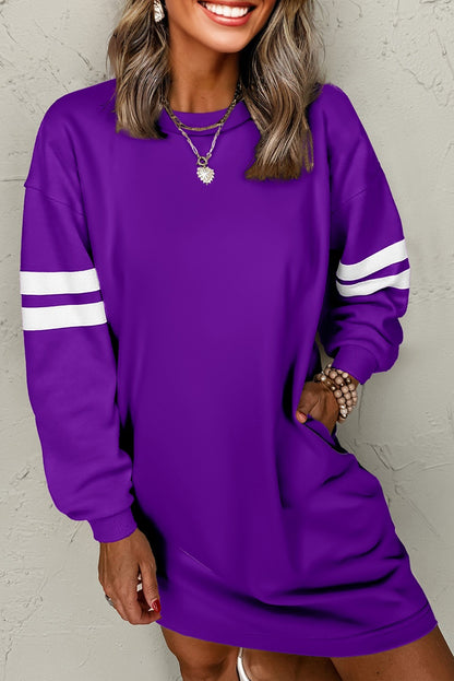 Black Varsity Contrast Banded Sleeve Shift Sweatshirt Dress