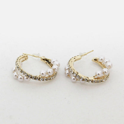 Alloy Pearl Hoop Earrings