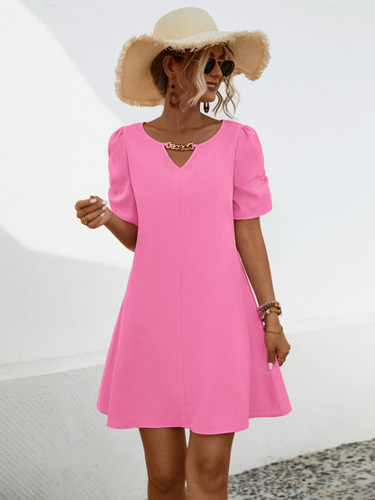 Chain Notched Short Sleeve Dress