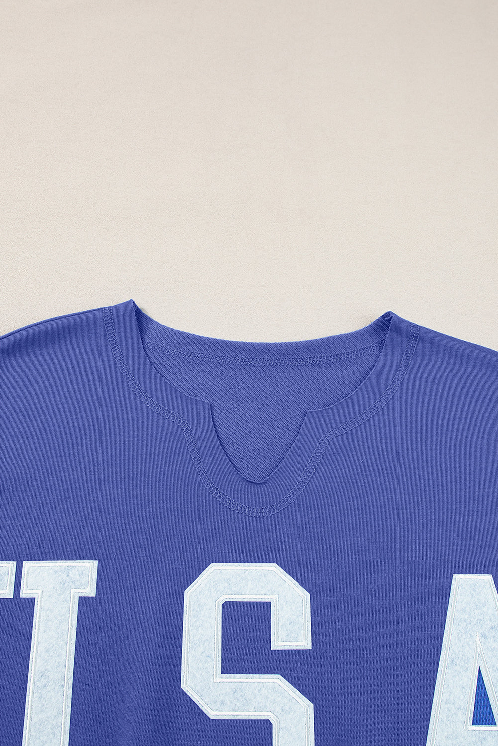 Light Grey USA Lettering Patch Notched Neck Loose Tee