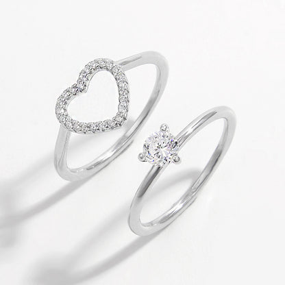 2 Piece Heart Shape Zircon 925 Sterling Silver Ring