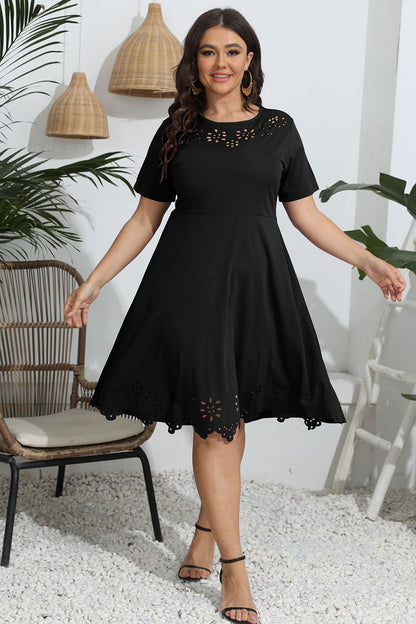 Plus Size Round Neck Openwork Dress