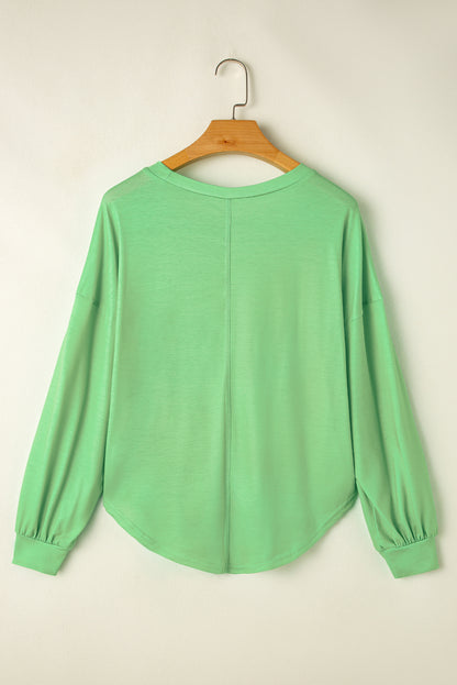 Light Green Colorblock Striped Drop Shoulder Loose Top
