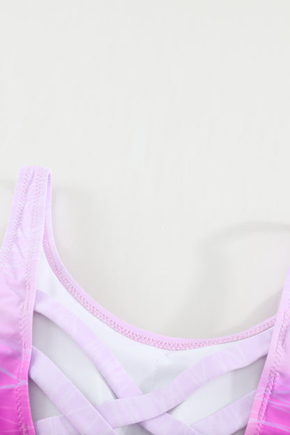 Purple Gradient Criss Cross Back One Piece Swimsuit