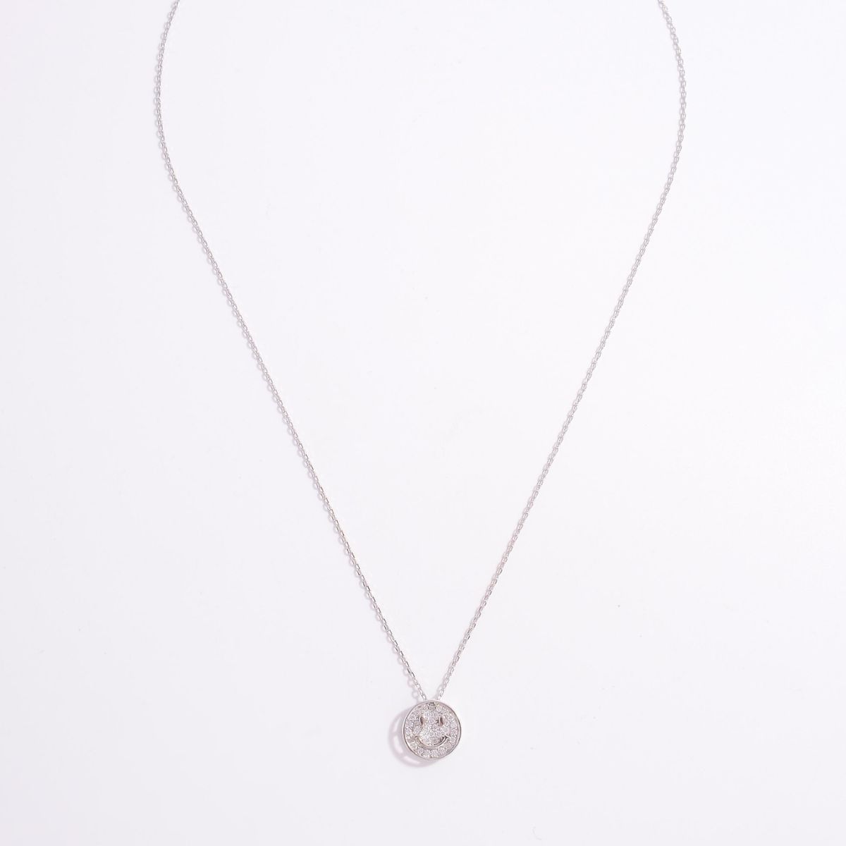 925 Sterling Silver Zircon Smiley Face Necklace