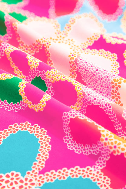 Purple Boho Flower Print Puff Short Sleeve Top