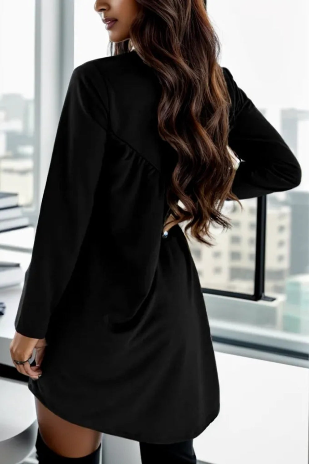 Round Neck Long Sleeve Mini Dress