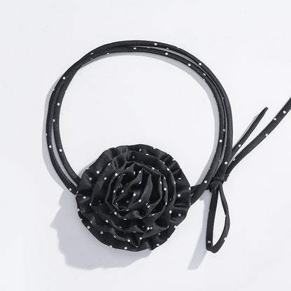 Polka Dot Camellia Flower Tie Choker Necklace