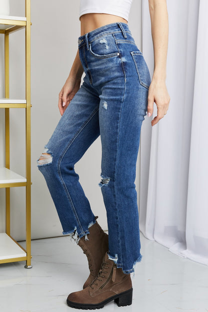 RISEN Frayed Hem Distressed Cropped Jeans