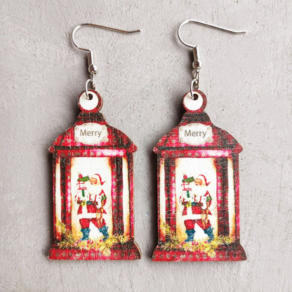 Christmas Themed Wood Dangle Earrings