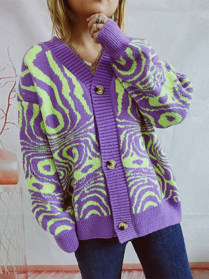 Abstract Pattern Button Down Cardigan