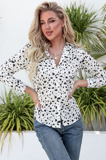 Animal Print Curved Hem Button-Up Shirt