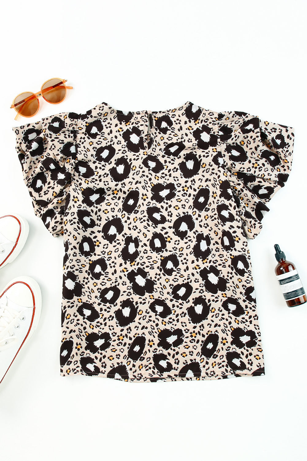 Animal Print Puff Sleeve Round Neck Blouse