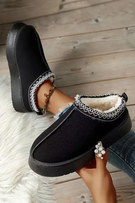 Weeboo Platform Embroidered Trim Slip-On Boots
