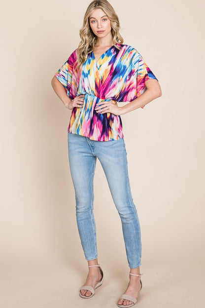 BOMBOM Printed Surplice Peplum Blouse