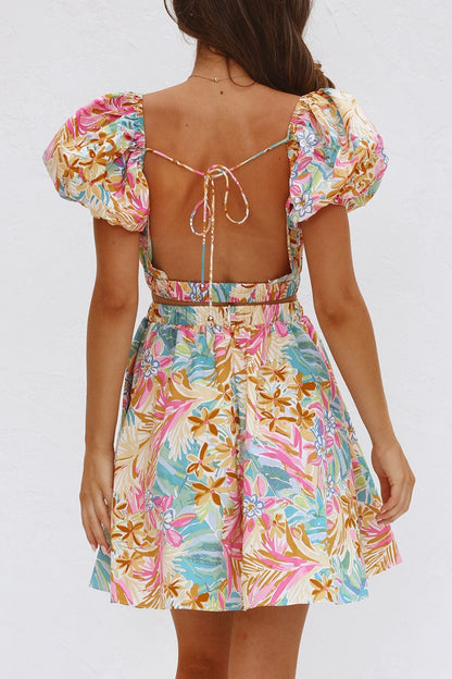 Backless Floral Short Sleeve Mini Dress