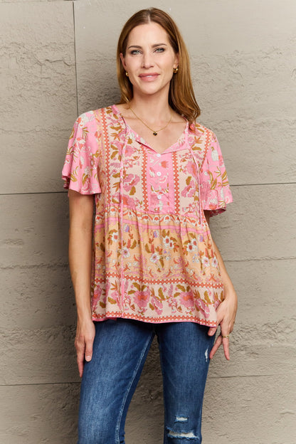 Bohemian Tie-Neck Flutter Sleeve Blouse