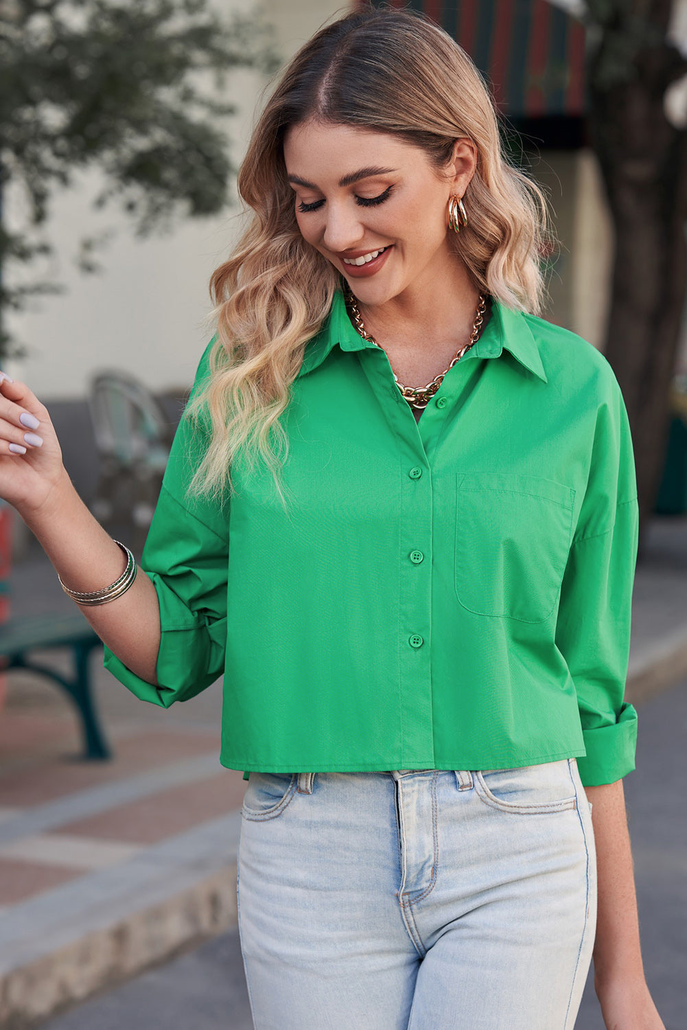 Button Up Dropped Shoulder Shirt