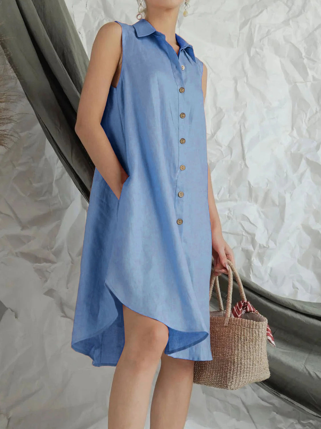 Button Up Sleeveless Shirt Dress