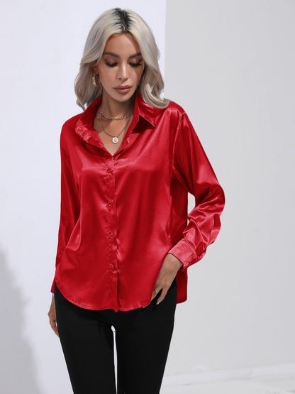 Collared Neck Buttoned Long Sleeve Shirt