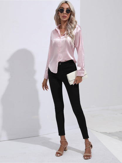 Collared Neck Buttoned Long Sleeve Shirt