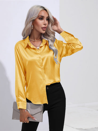 Collared Neck Buttoned Long Sleeve Shirt