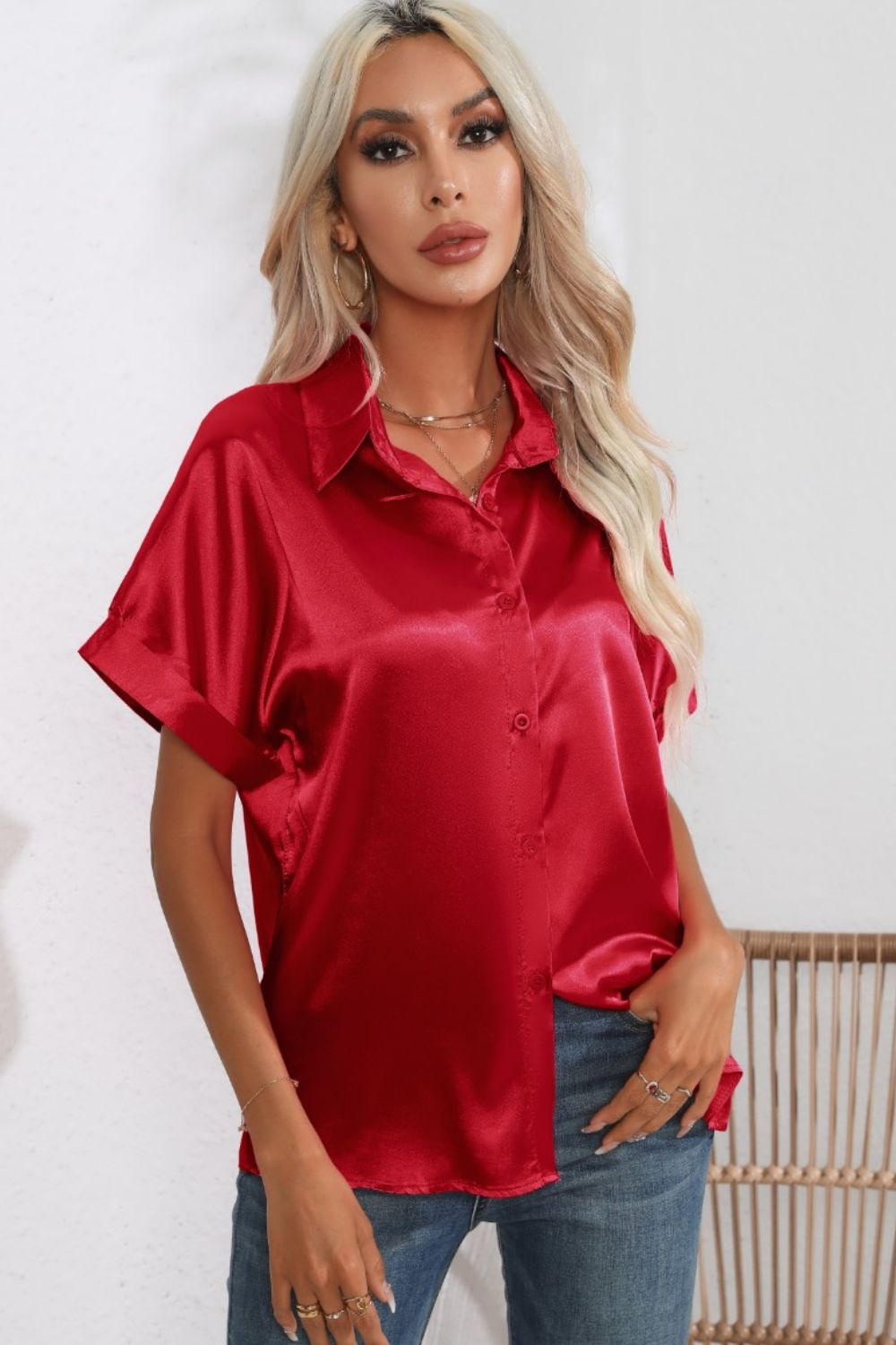 Collared Neck Short Sleeve Shirt