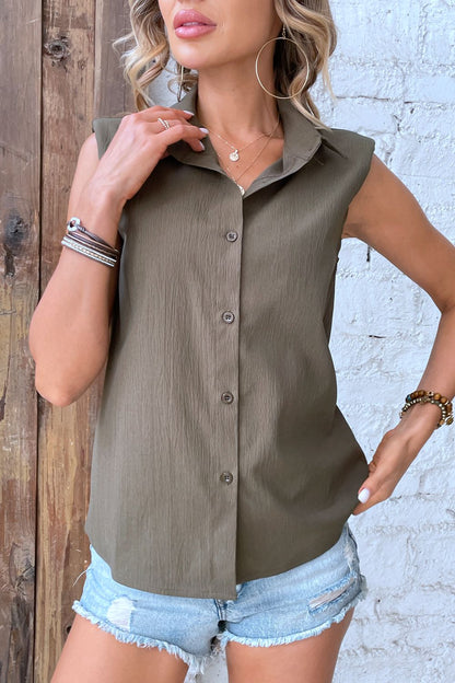 Collared Neck Sleeveless Shirt