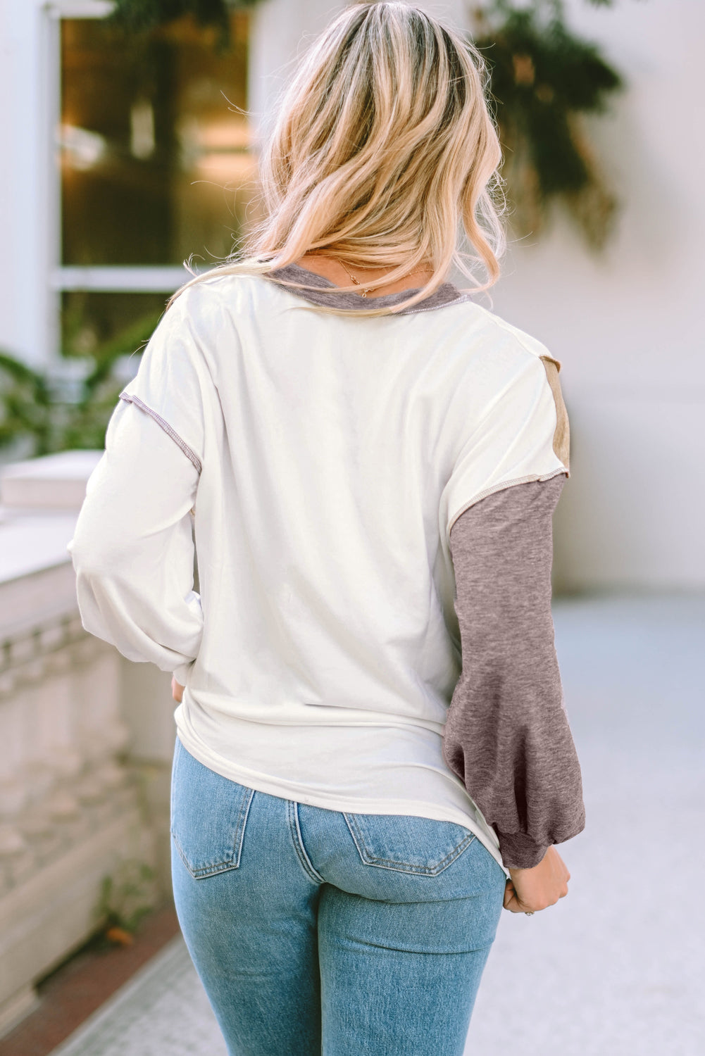 Color Block Exposed Seam Blouse