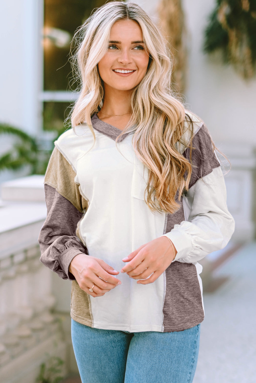 Color Block Exposed Seam Blouse