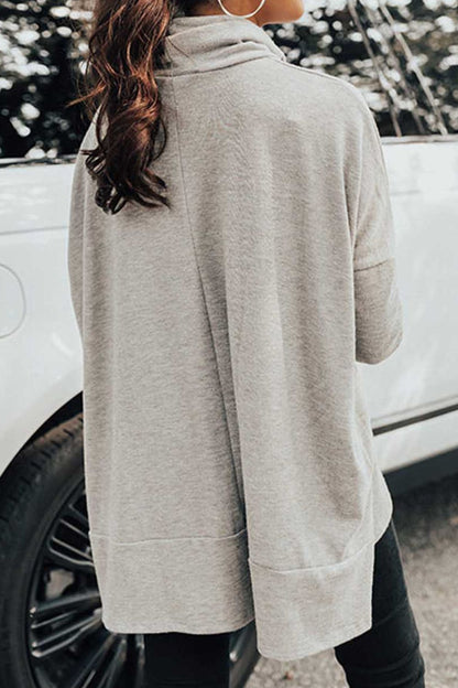 Cowl Neck Long Sleeve Slit Blouse