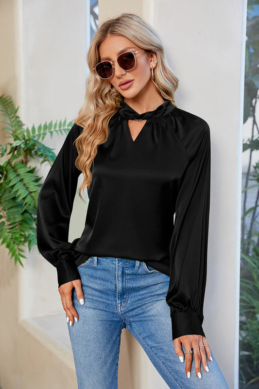 Cutout Mock Neck Long Sleeve Top