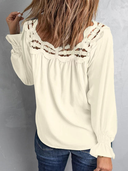 Cutout Square Neck Long Sleeve Blouse