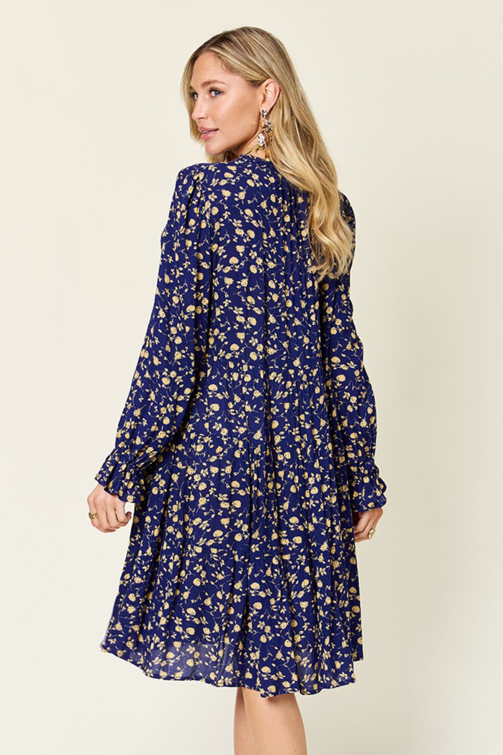 Double Take Full Size Printed Ruffle Hem Long Sleeve Dress