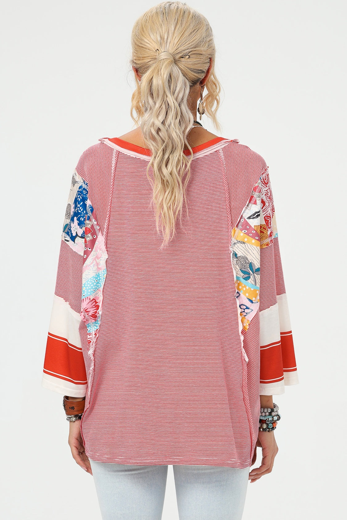 Exposed Seam Wide Sleeve Printed Top