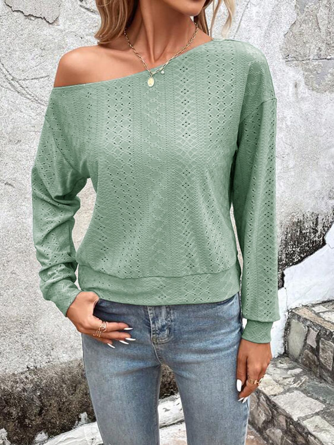 Eyelet Dropped Shoulder Blouse