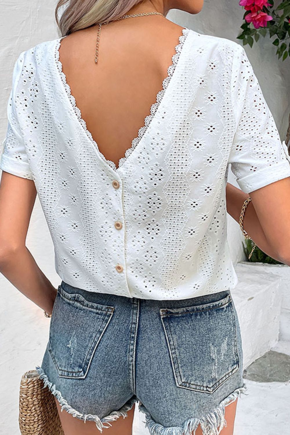 Eyelet Short Sleeve Double-Sided Shirt