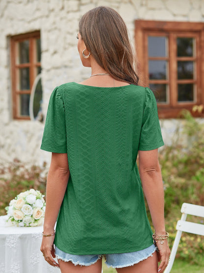 Eyelet Square Neck Short Sleeve Blouse