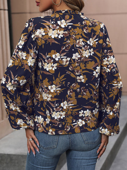 Floral Notched Balloon Sleeve Blouse