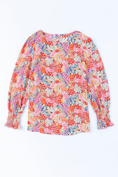 Floral Print Long Puff Sleeve Blouse