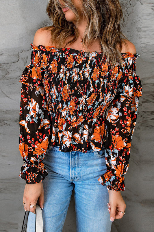 Floral Smocked Off-Shoulder Peplum Top