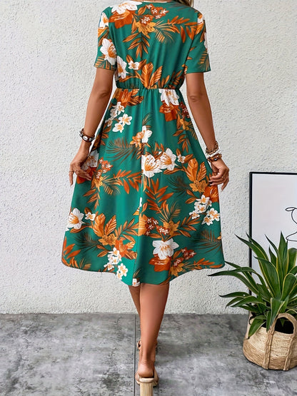 Floral Surplice Short Sleeve Dress