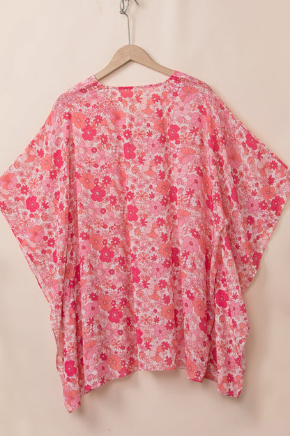 Floral V-Neck Three-Quarter Sleeve Blouse