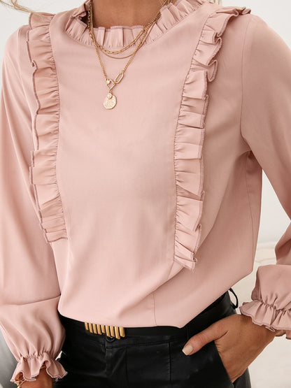 Frill Round Neck Flounce Sleeve Blouse