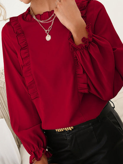 Frill Round Neck Flounce Sleeve Blouse