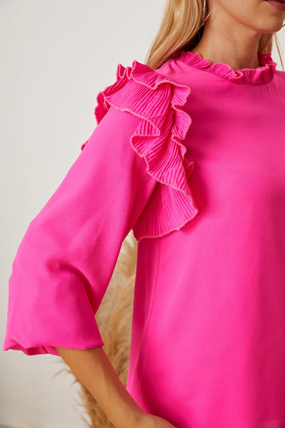 Frill Ruffled Three-Quarter Sleeve Blouse