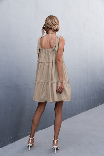 Frill Tiered Tie Shoulder Mini Cami Dress